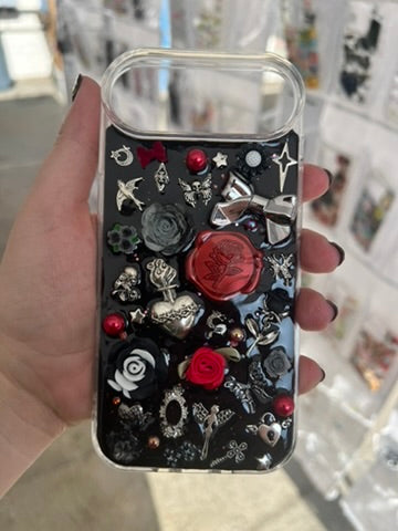 Handmade Gothic Phone Case | Black Rose & Butterfly, 3D Resin