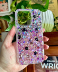 Handmade Purple Rhinestone iPhone 15 Pro Case: Crystal Charm Design