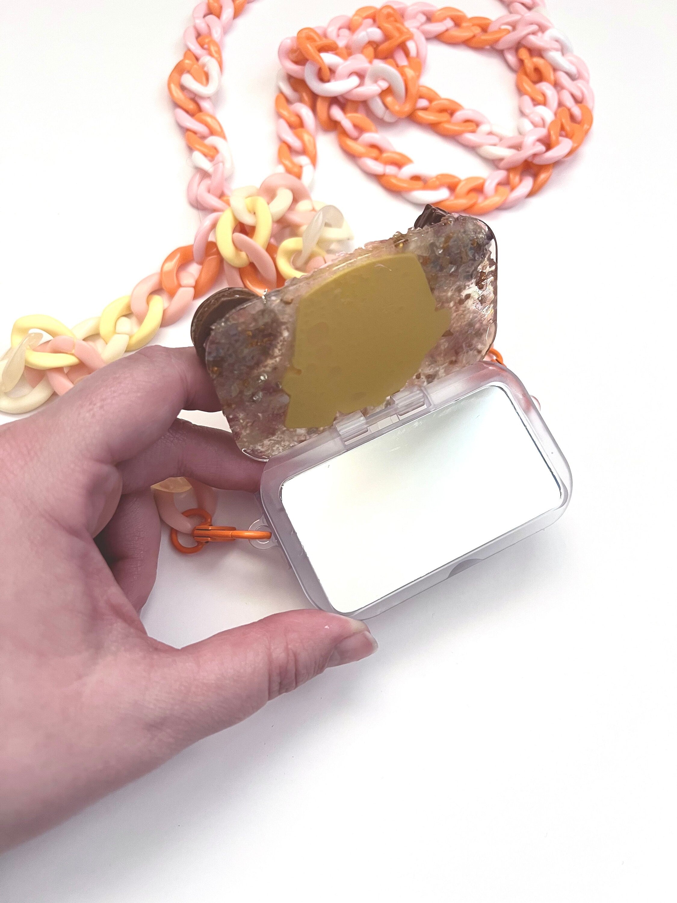 Sanrio Pompompurin Phone Clip with Mirror and Cross Body Adjustable Chain