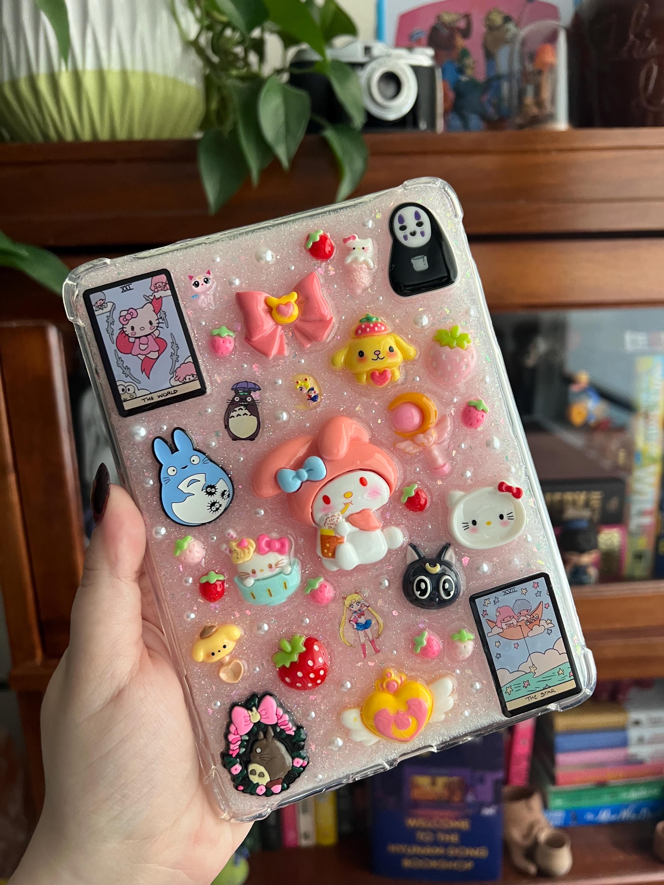 Custom Resin E-reader Case: Glitter Charms, Kawaii Junk Style