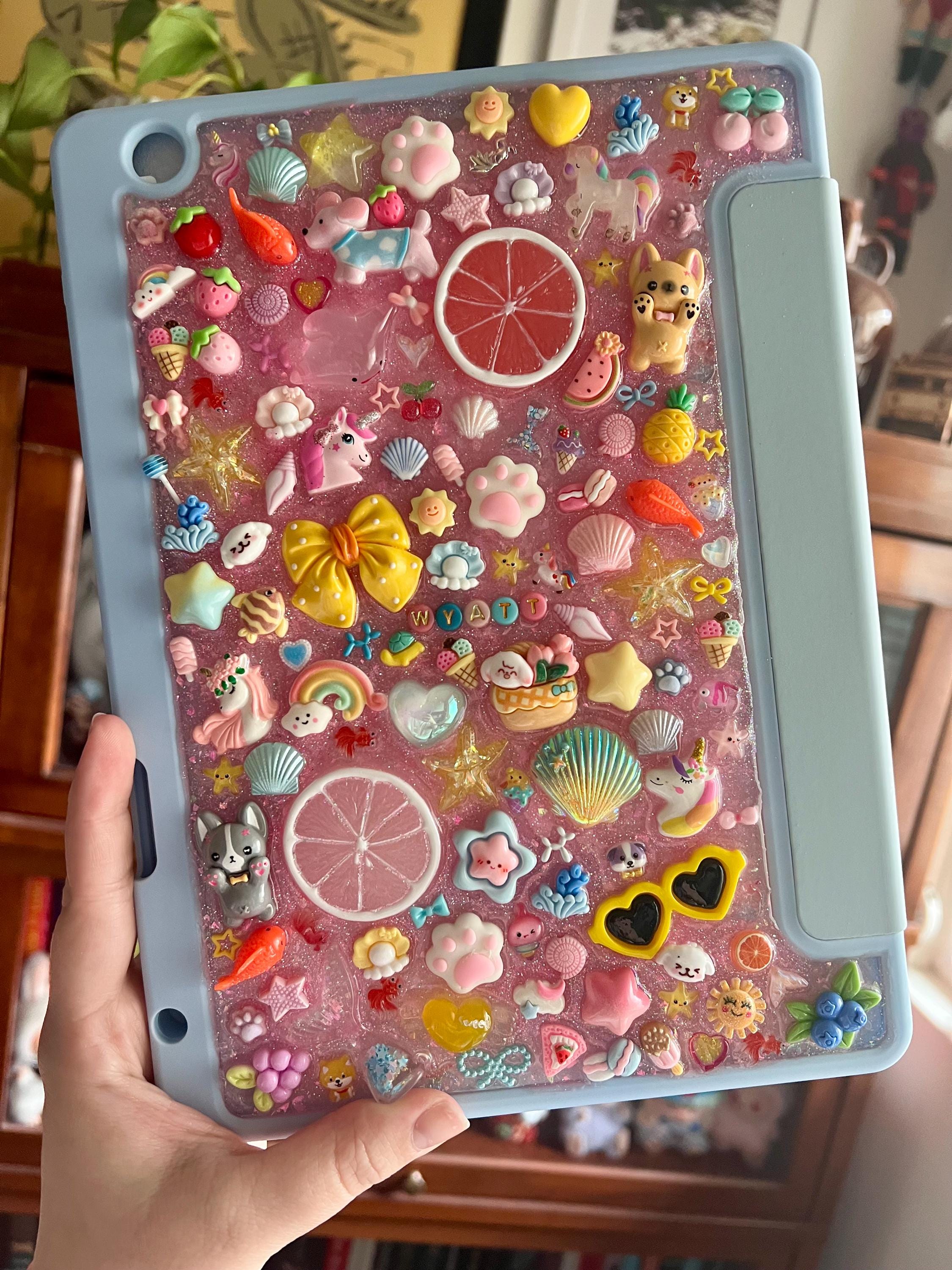 Custom Resin Tablet Case: Glitter Charms, Kawaii Junk Style