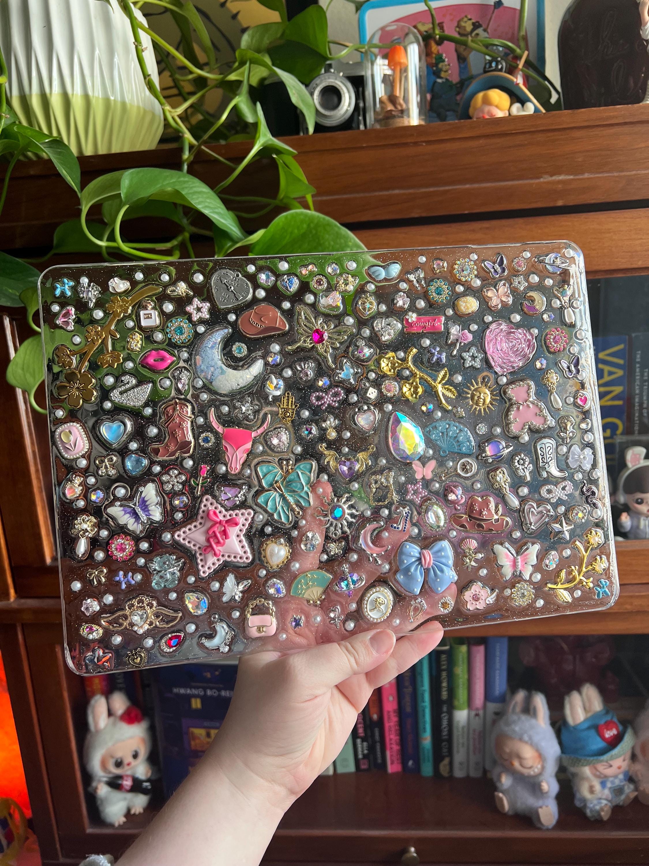 Custom Resin Laptop Case: Glitter Charms, Kawaii Junk Style
