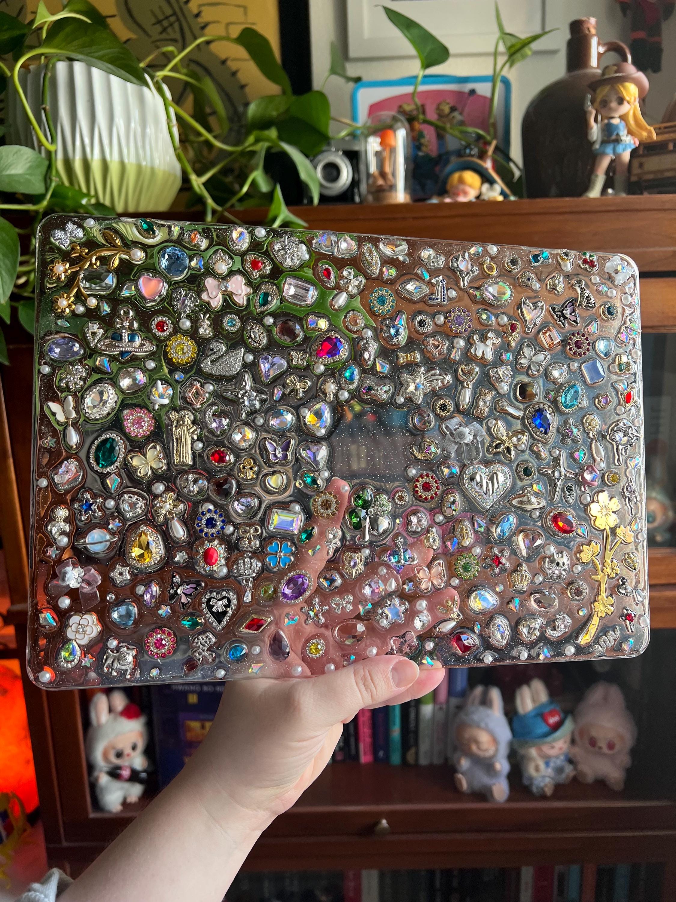 Custom Resin Laptop Case: Glitter Charms, Kawaii Junk Style