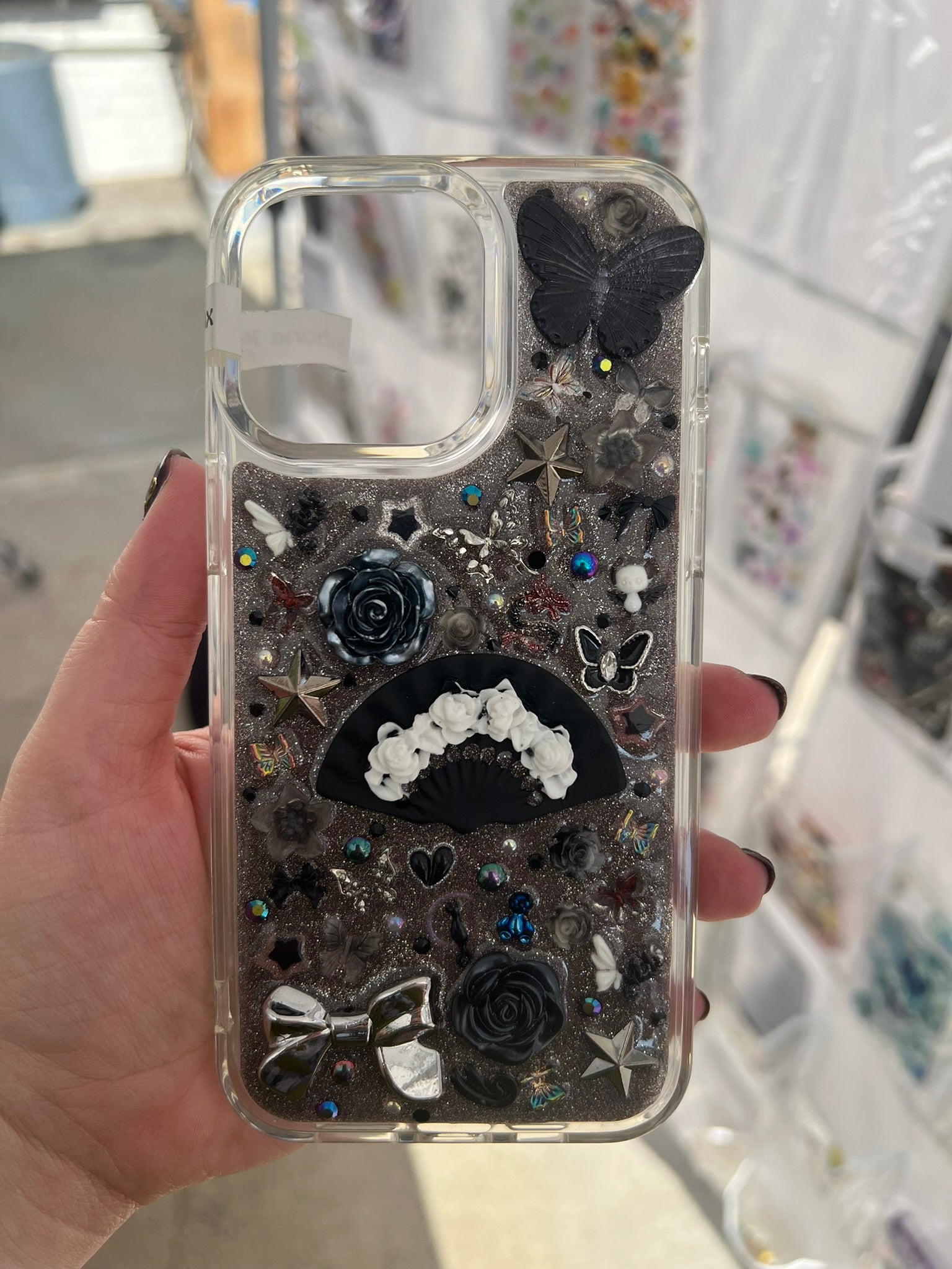 Handmade Gothic Phone Case | Black Rose & Butterfly, 3D Resin