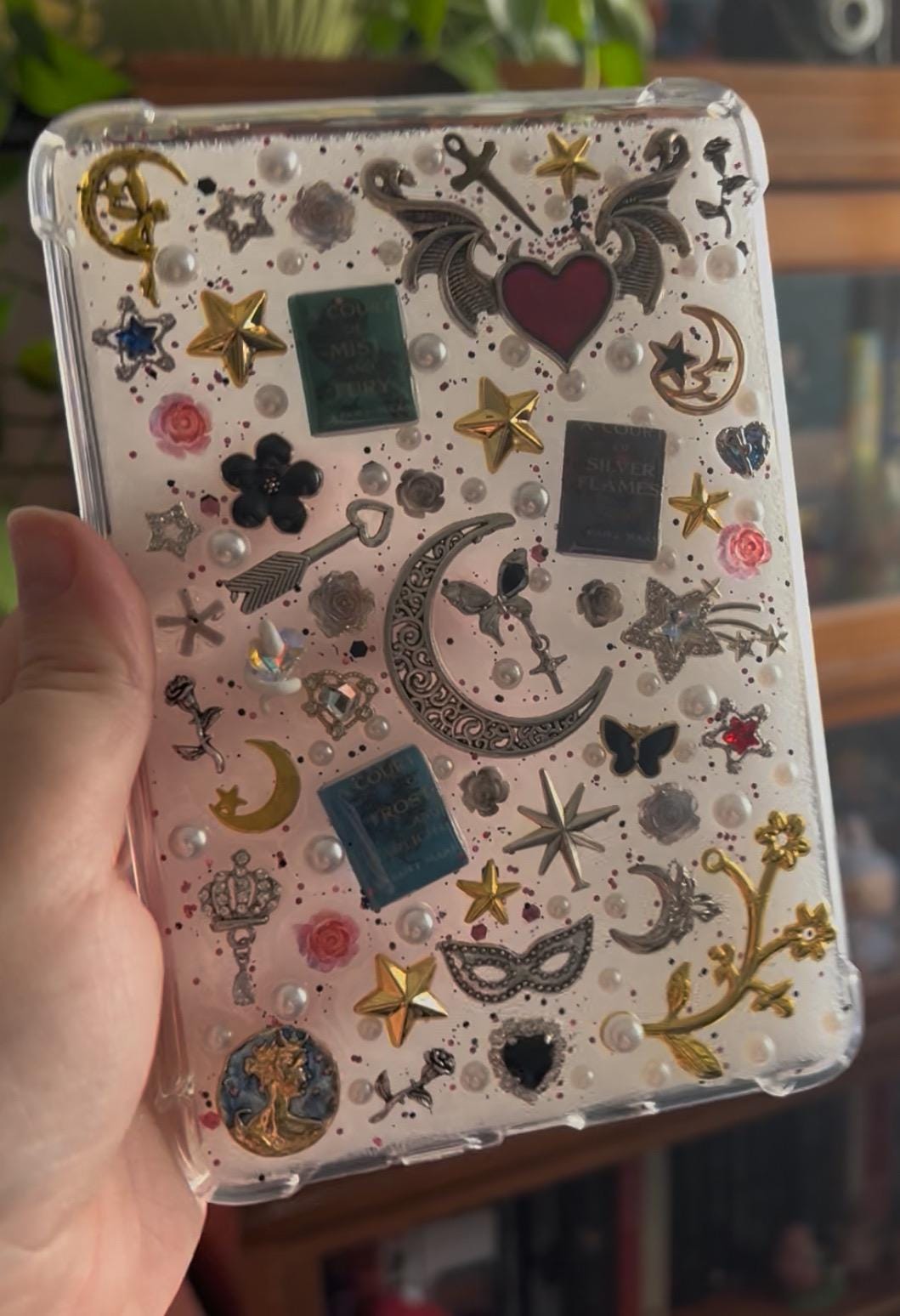 Custom Resin E-reader Case: Glitter Charms, Kawaii Junk Style