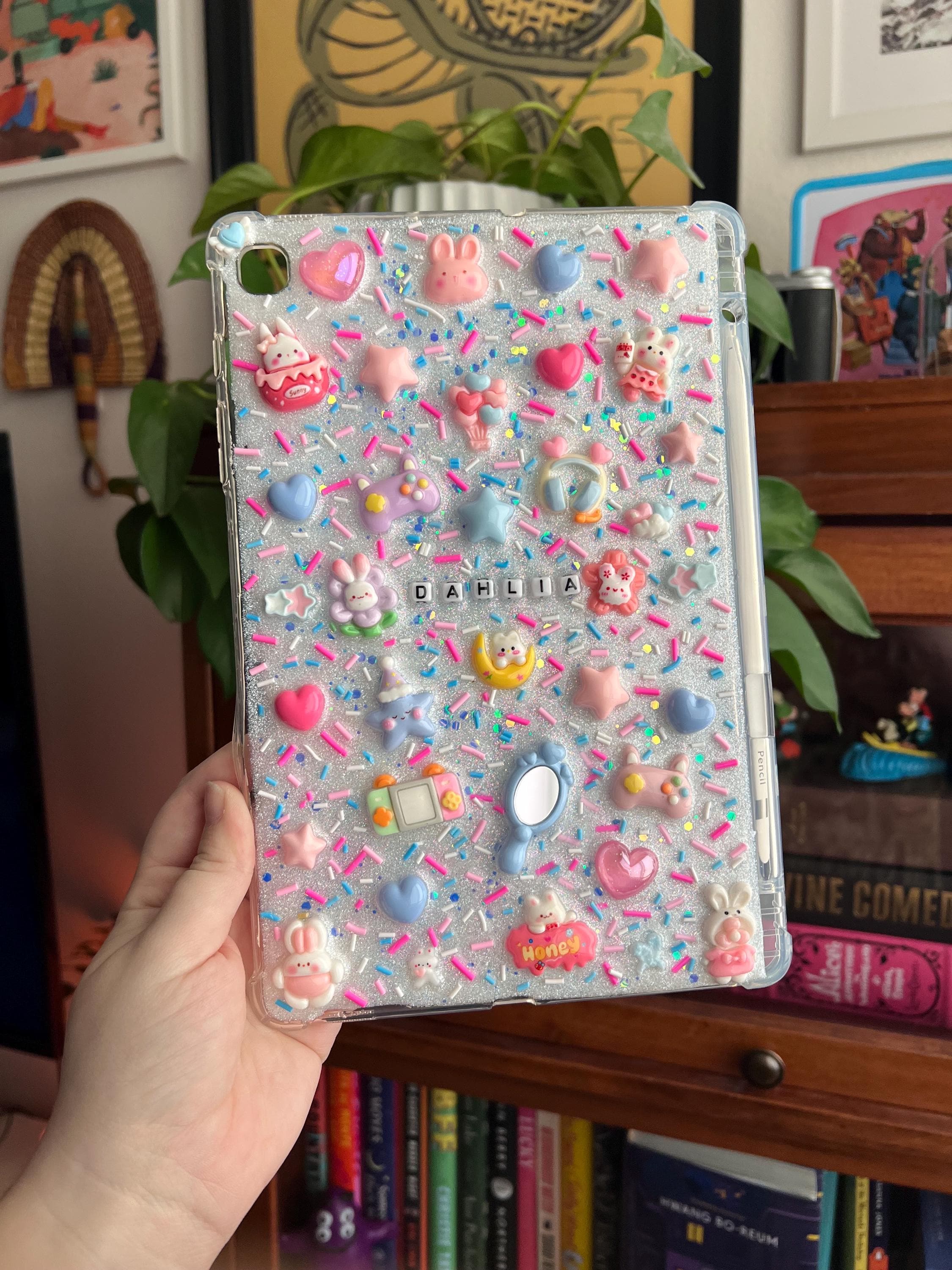 Custom Resin Tablet Case: Glitter Charms, Kawaii Junk Style