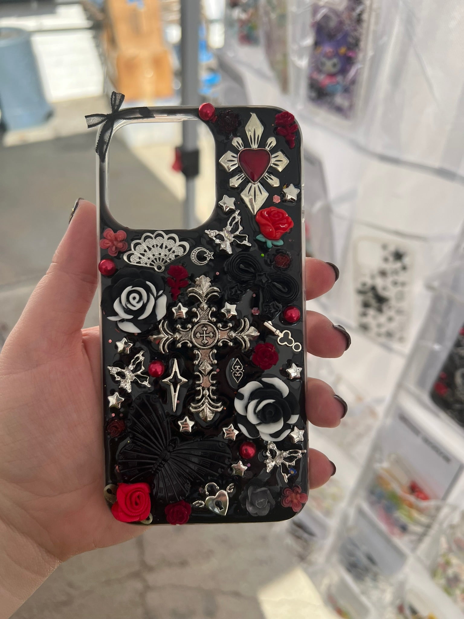 Handmade Gothic Phone Case | Black Rose & Butterfly, 3D Resin
