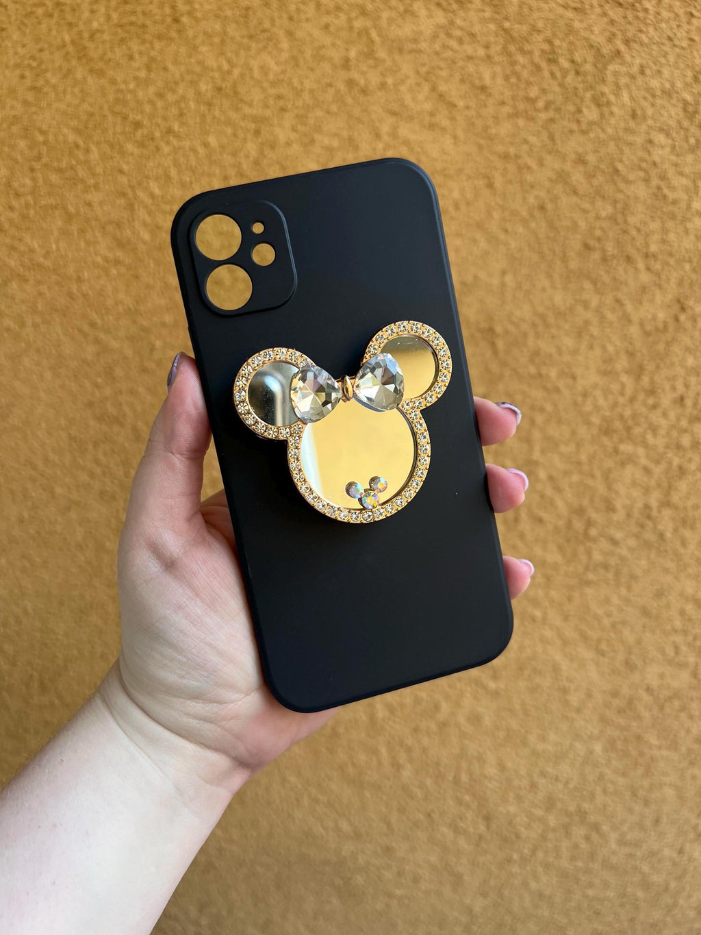 Rhinestoned Minnie Mirror Phone Grip