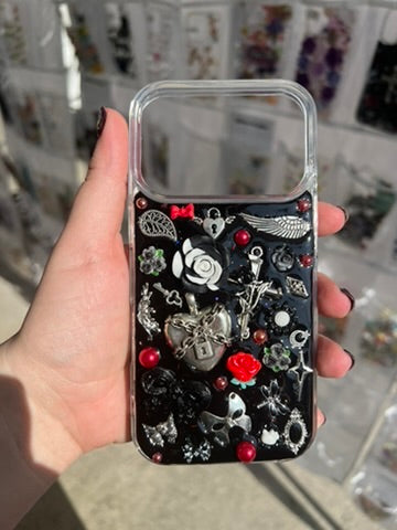 Handmade Gothic Phone Case | Black Rose & Butterfly, 3D Resin