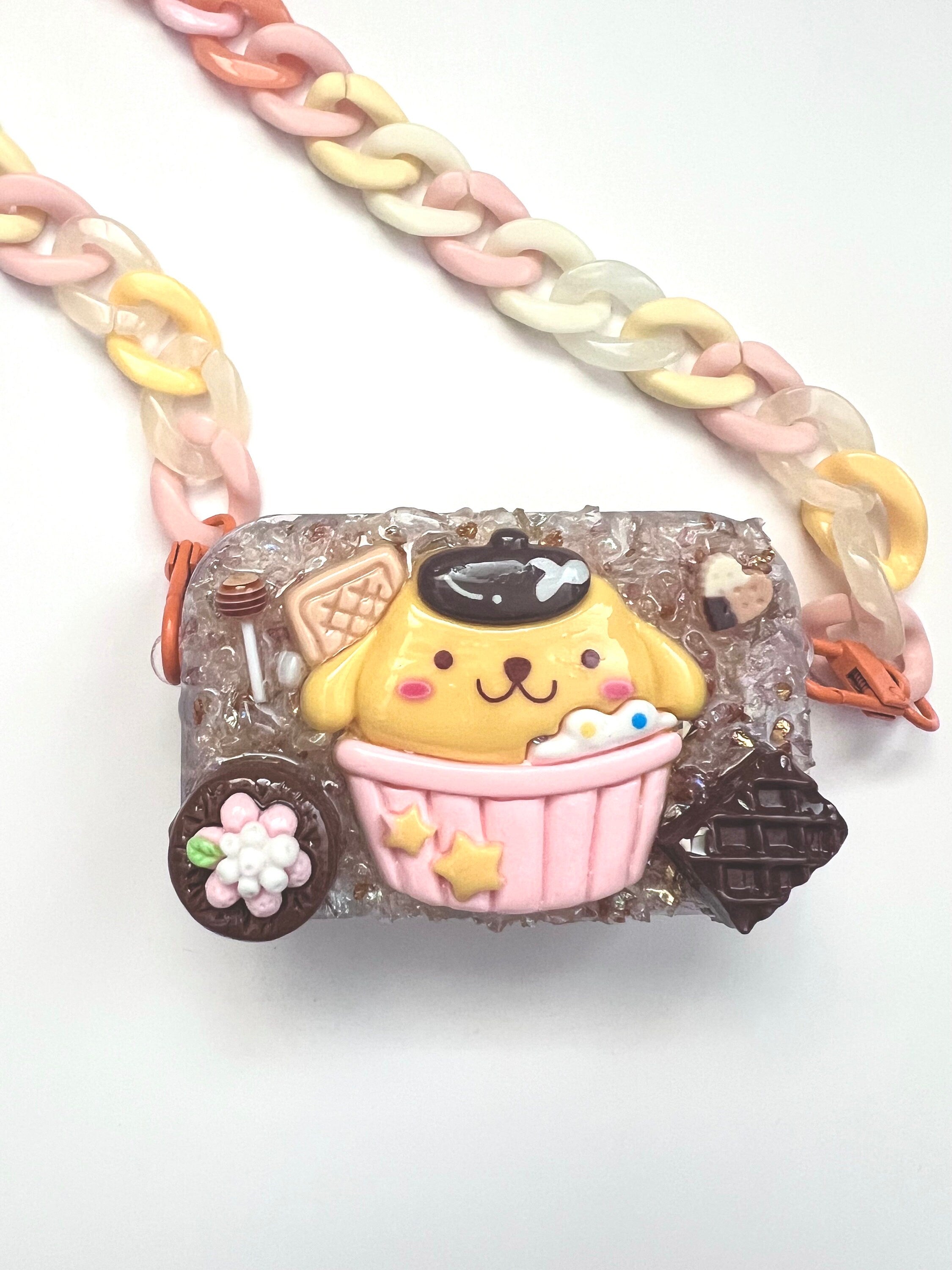 Sanrio Pompompurin Phone Clip with Mirror and Cross Body Adjustable Chain