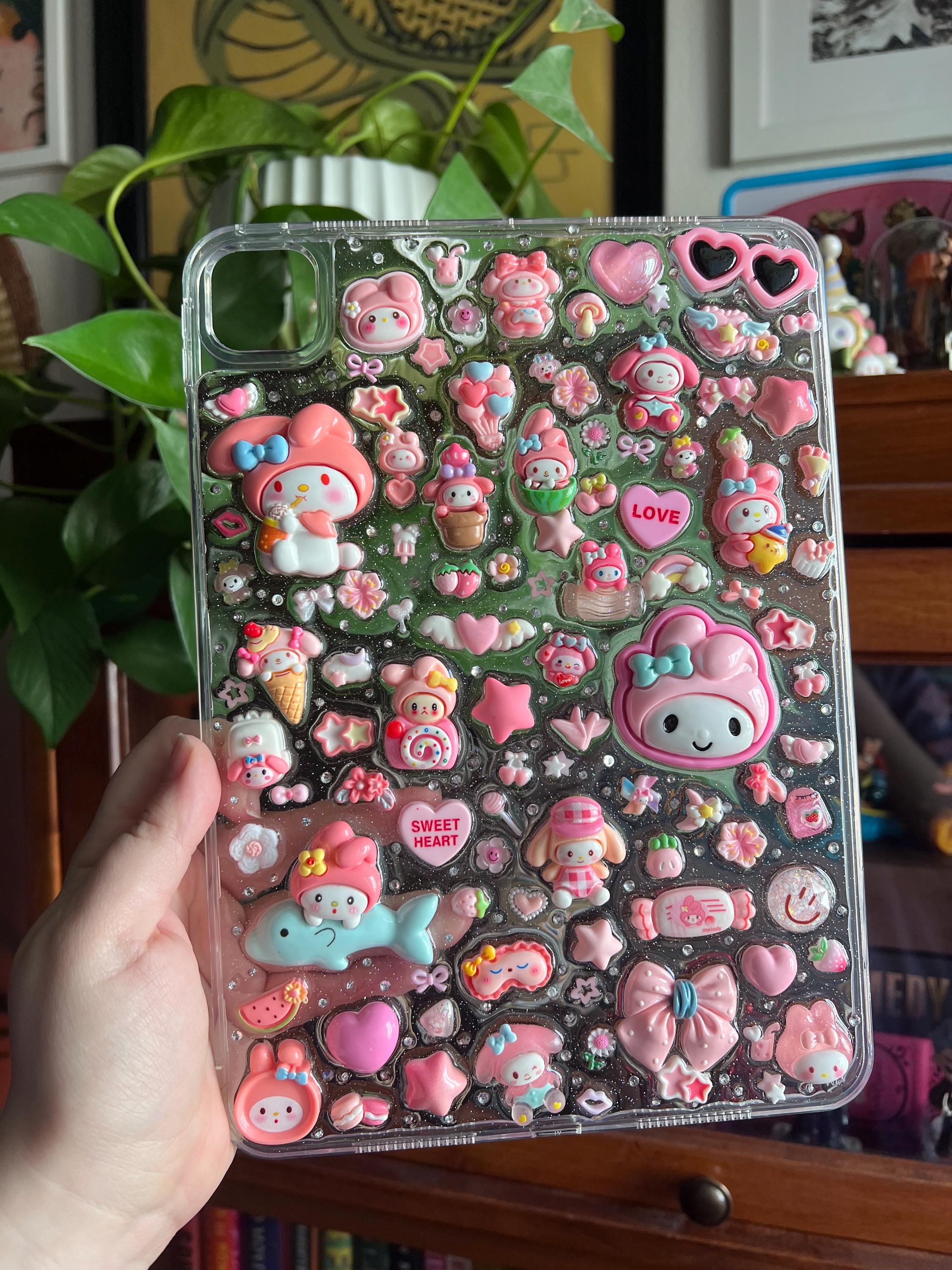 Custom Resin Tablet Case: Glitter Charms, Kawaii Junk Style