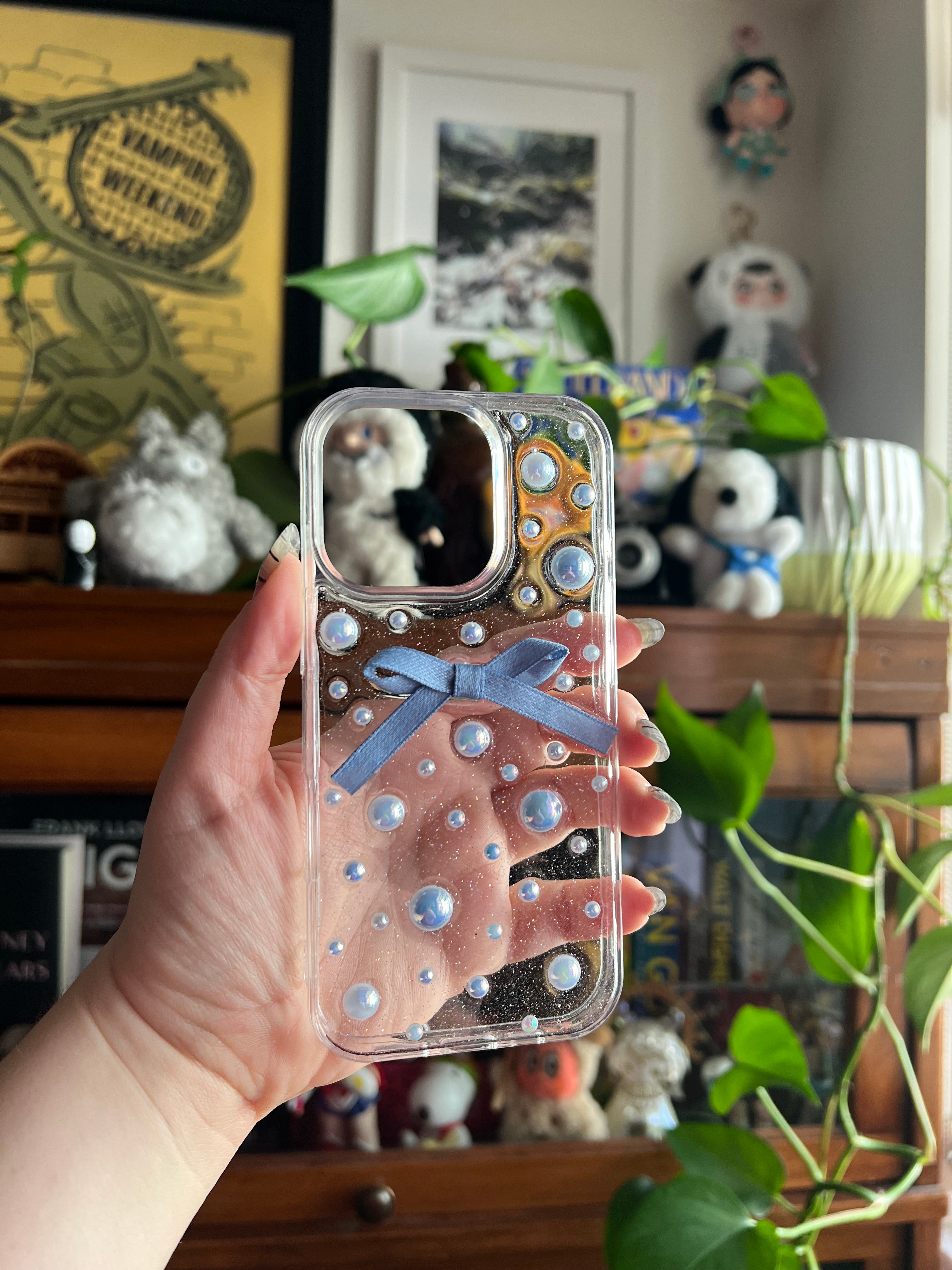 Blue Coquette 3D Deco Phone Case - Made to Order