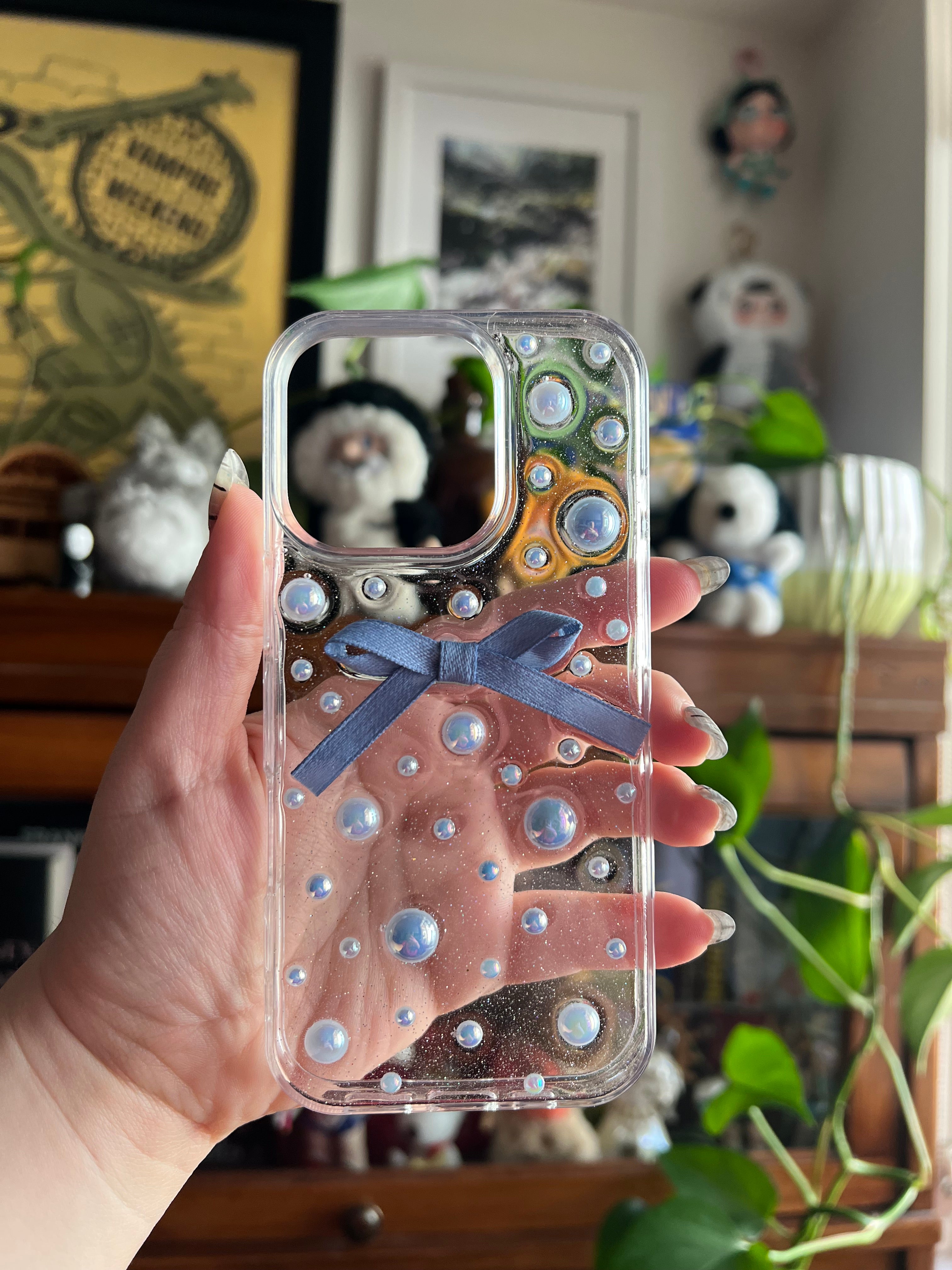 Blue Coquette 3D Deco Phone Case - Made to Order