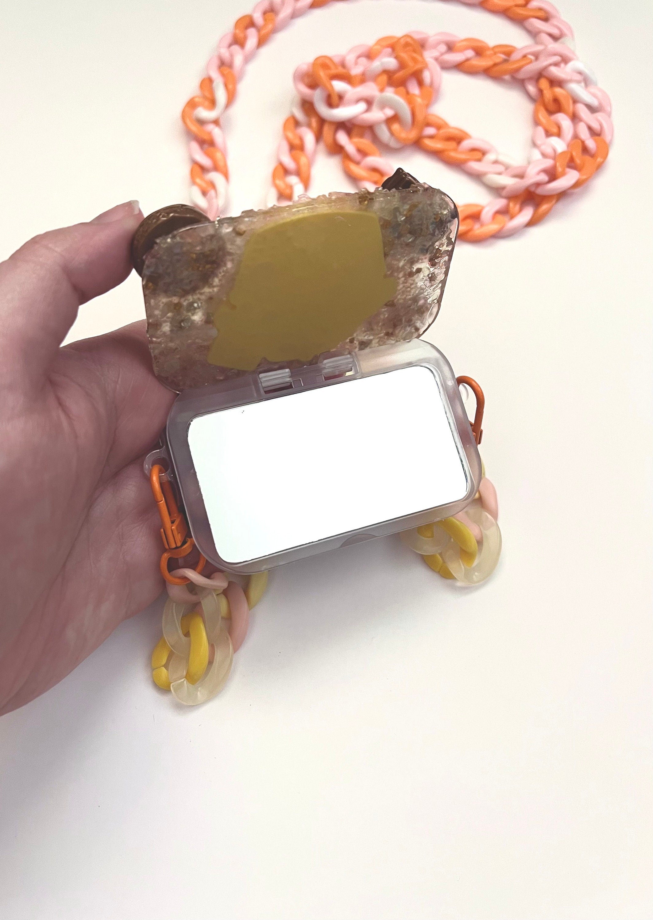 Sanrio Pompompurin Phone Clip with Mirror and Cross Body Adjustable Chain