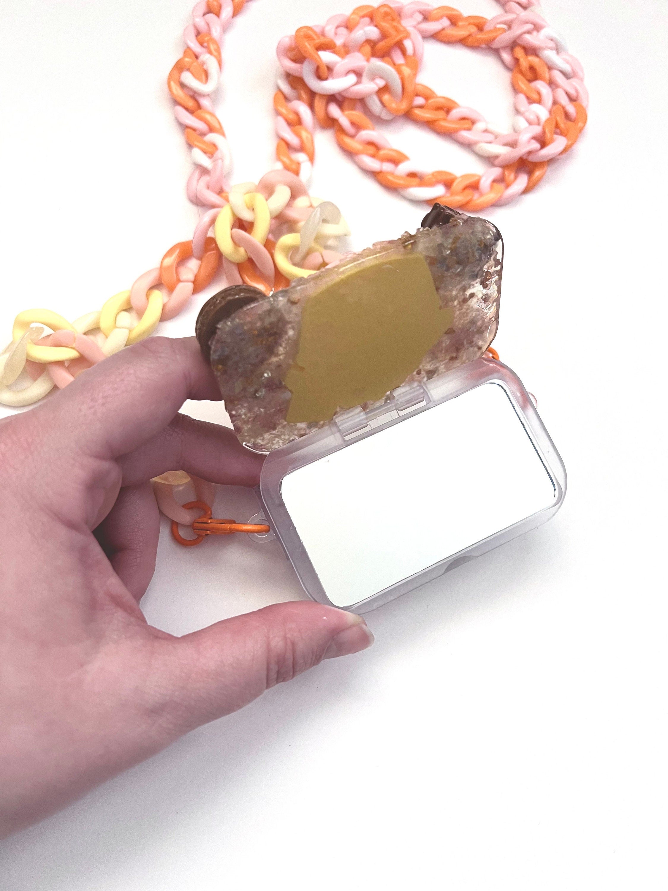 Sanrio Pompompurin Phone Clip with Mirror and Cross Body Adjustable Chain