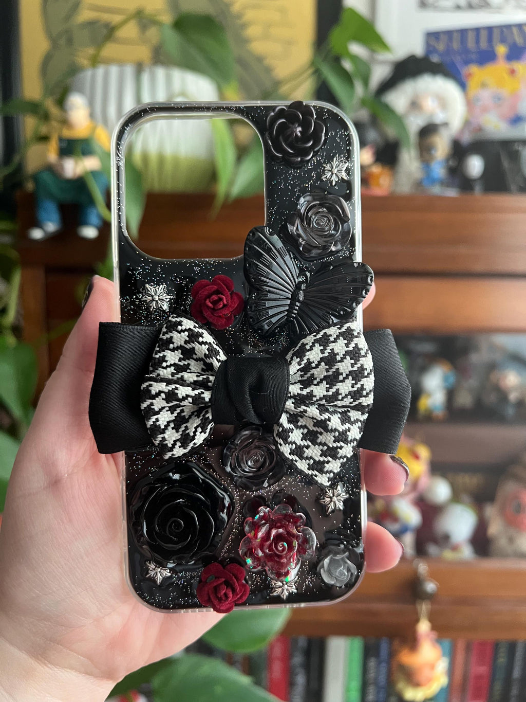 Handmade Gothic Phone Case | Black Rose & Butterfly, 3D Resin