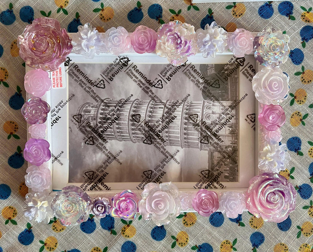 Pastel Floral Picture Frame | Fairycore Decor | Iridescent Roses | Handmade 4x6 Frame