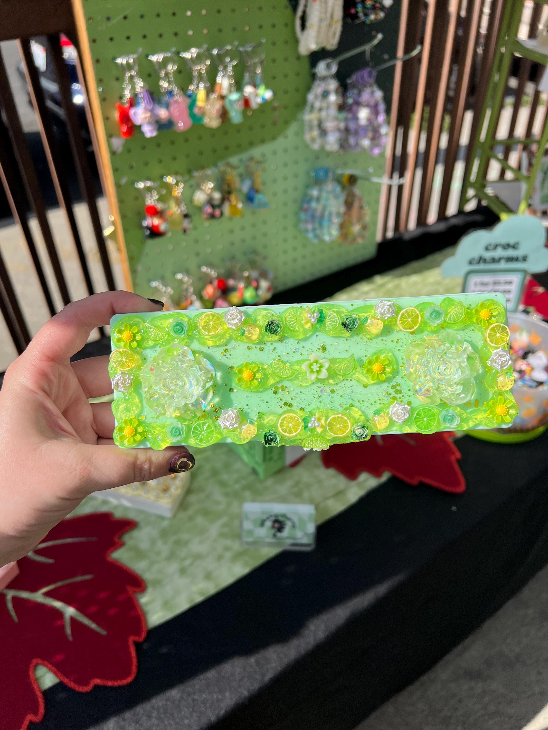 Citrus Pop Case | Pencil, Makeup, or Brush Holder | Handmade Green Resin Case