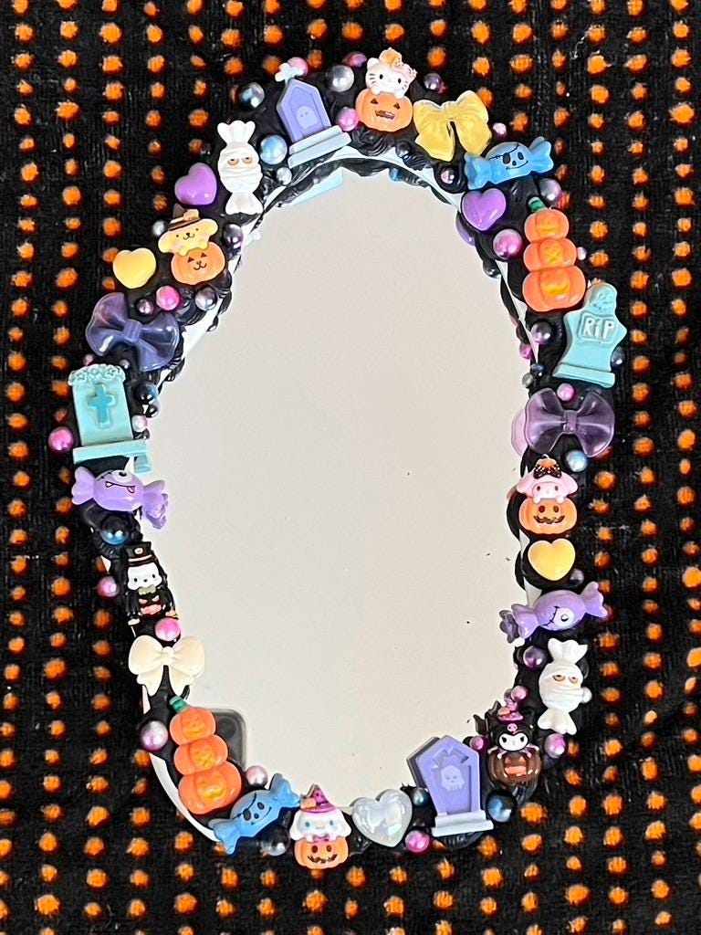 Custom Deco Mirror: Glitter Charms, Kawaii Junk Style