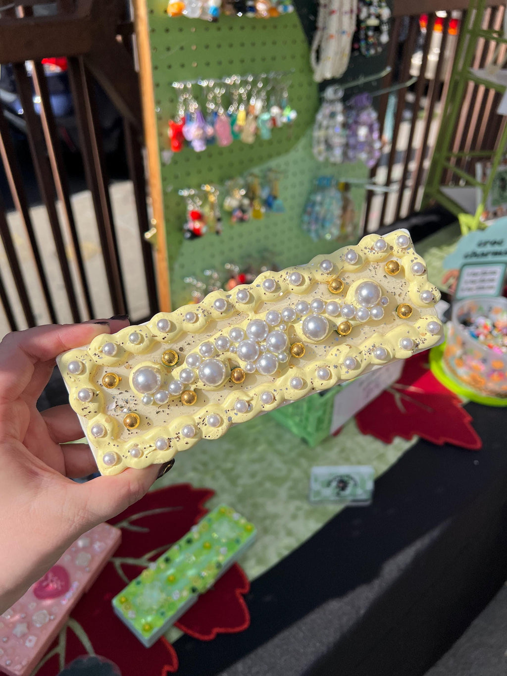 Golden Pearl Case | Pencil, Makeup, or Brush Holder | Handmade Yellow Resin Case