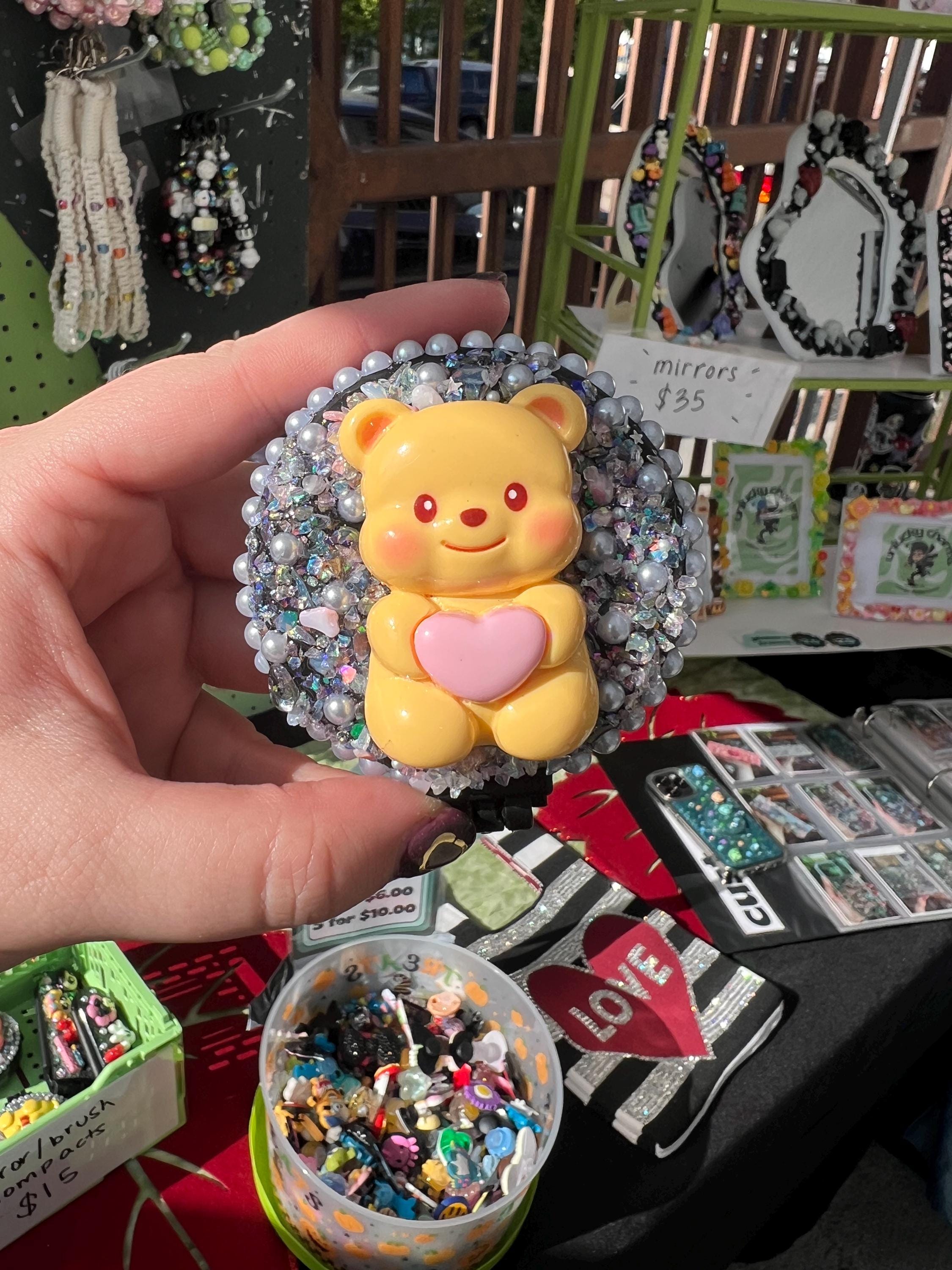 Sanrio, Powerpuff Girls, Butter Bear inspired Compact Mirror & Brush Combo - Great Stocking Stuffer!