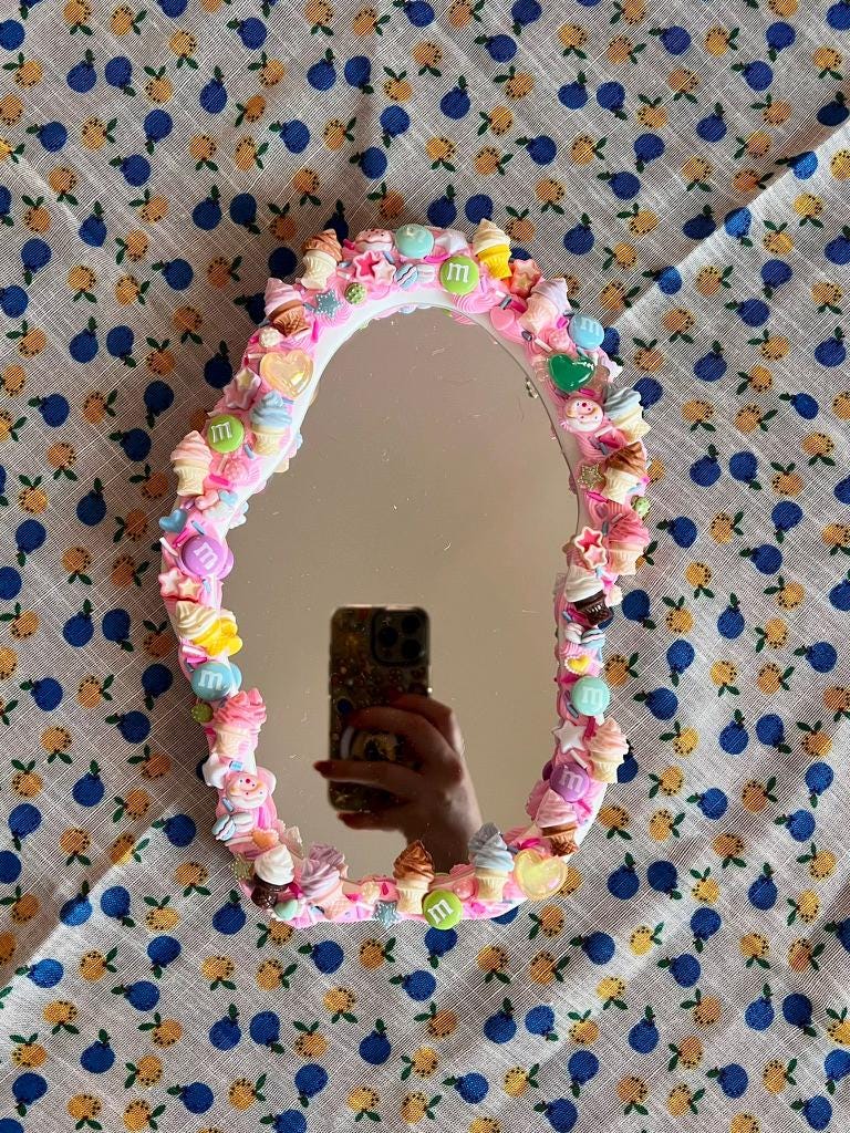 Custom Deco Mirror: Glitter Charms, Kawaii Junk Style