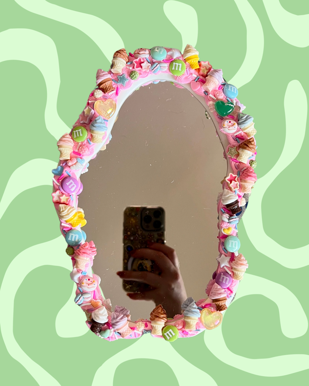 Custom Deco Mirror: Glitter Charms, Kawaii Junk Style