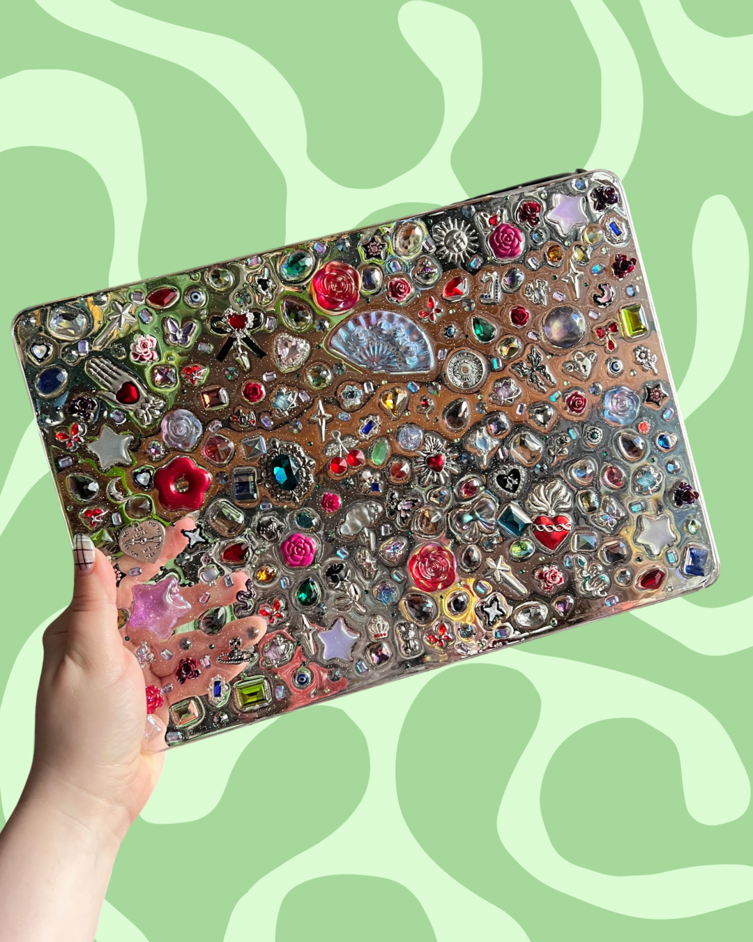 Custom Resin Laptop Case: Glitter Charms, Kawaii Junk Style