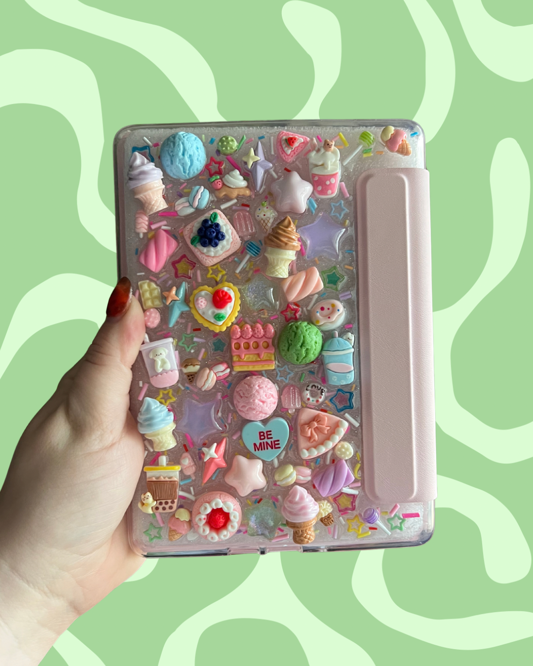 Custom Resin E-reader Case: Glitter Charms, Kawaii Junk Style