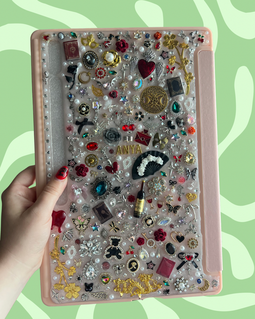 Custom Resin Tablet Case: Glitter Charms, Kawaii Junk Style