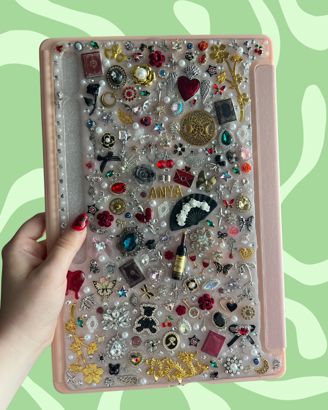 Custom Resin Tablet Case: Glitter Charms, Kawaii Junk Style