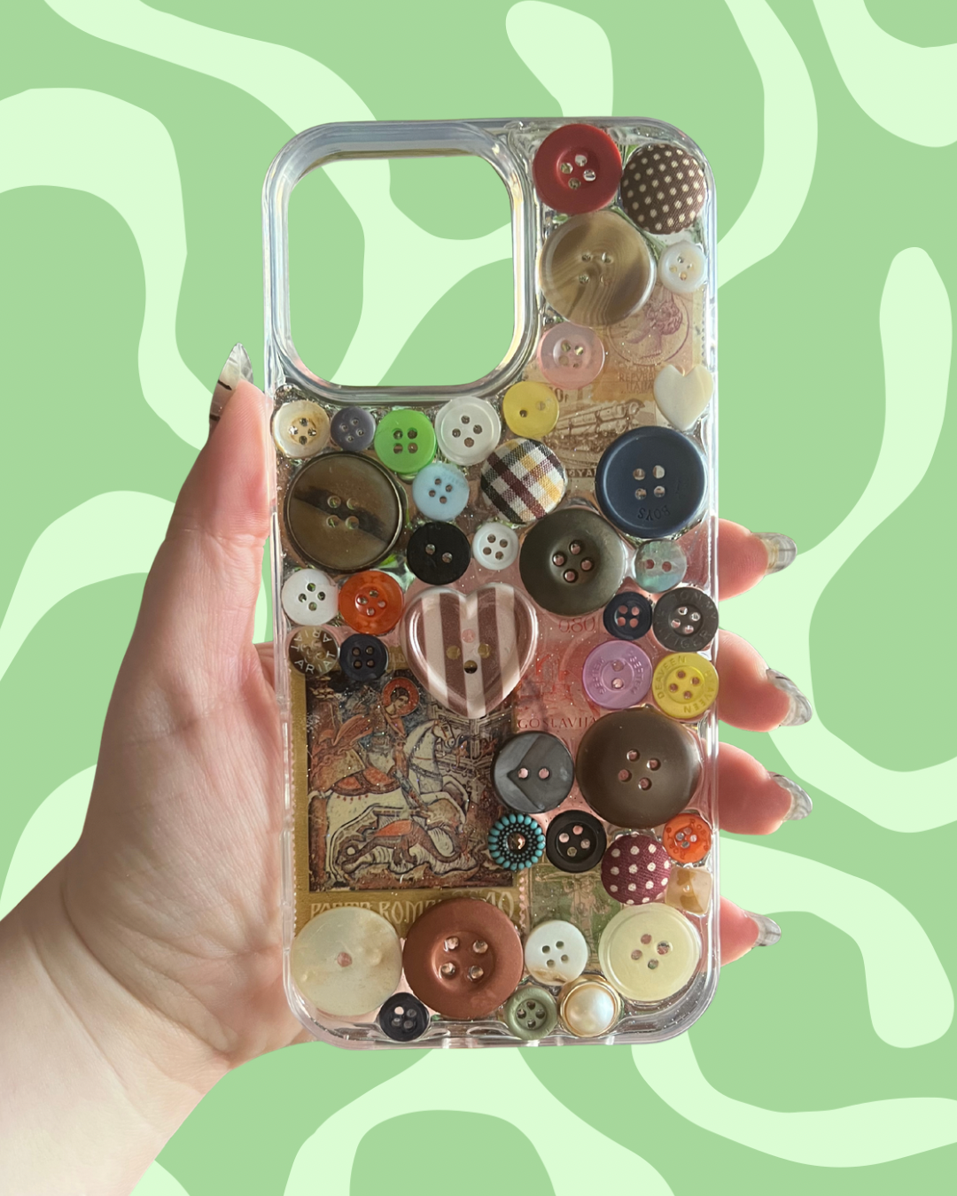 Vintage Stamps & Buttons 3D Deco Phone Case - Made to Order