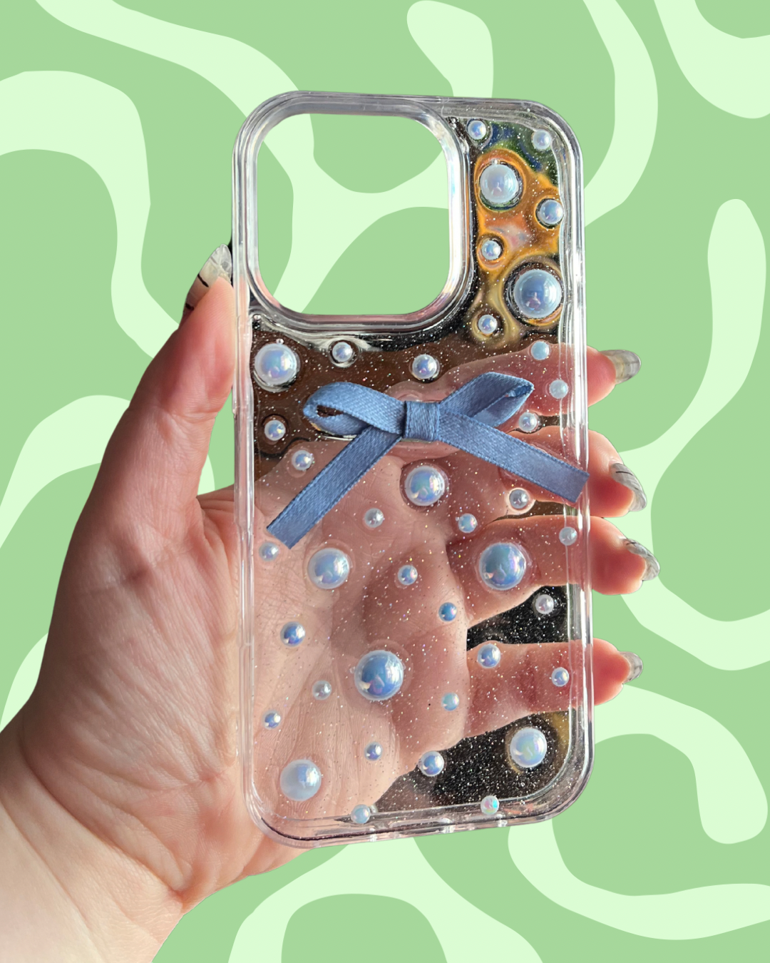 Blue Coquette 3D Deco Phone Case - Made to Order